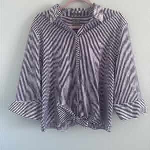 Chico’s Purple & White Striped Tie-Front Button-Up Shirt. Size 3.5 18 (XL)